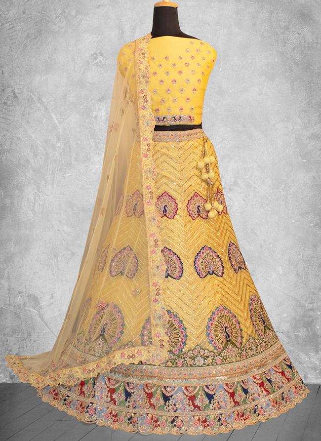 Organza Silk Yellow Wedding Wear Sequins Work Lehenga Choli